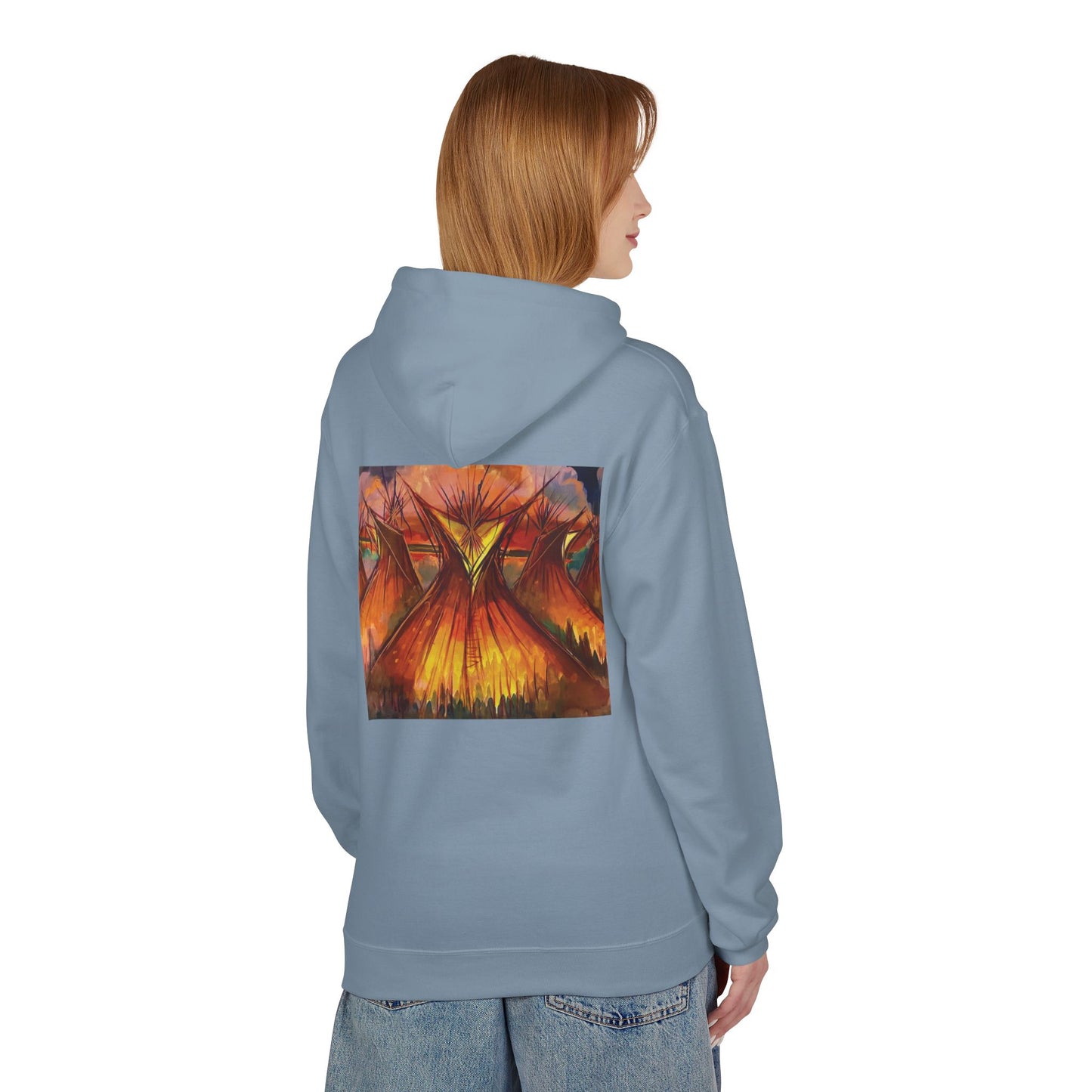 Big Lodge Native Hooded Sweatshirt, Unisex Fleece Pullover, Cozy Graphic Hoodie, Casual Streetwear, Gift for Art Lovers