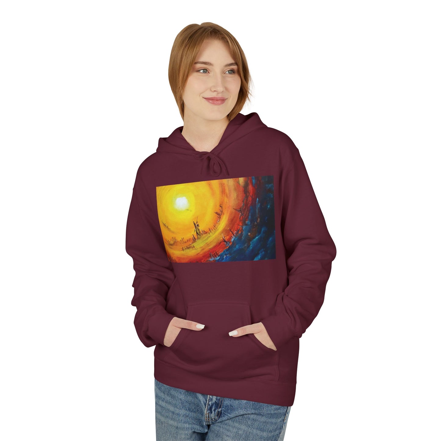 Big Lodge Native Hooded Sweatshirt, Unisex Fleece Pullover, Cozy Graphic Hoodie, Casual Streetwear, Gift for Art Lovers