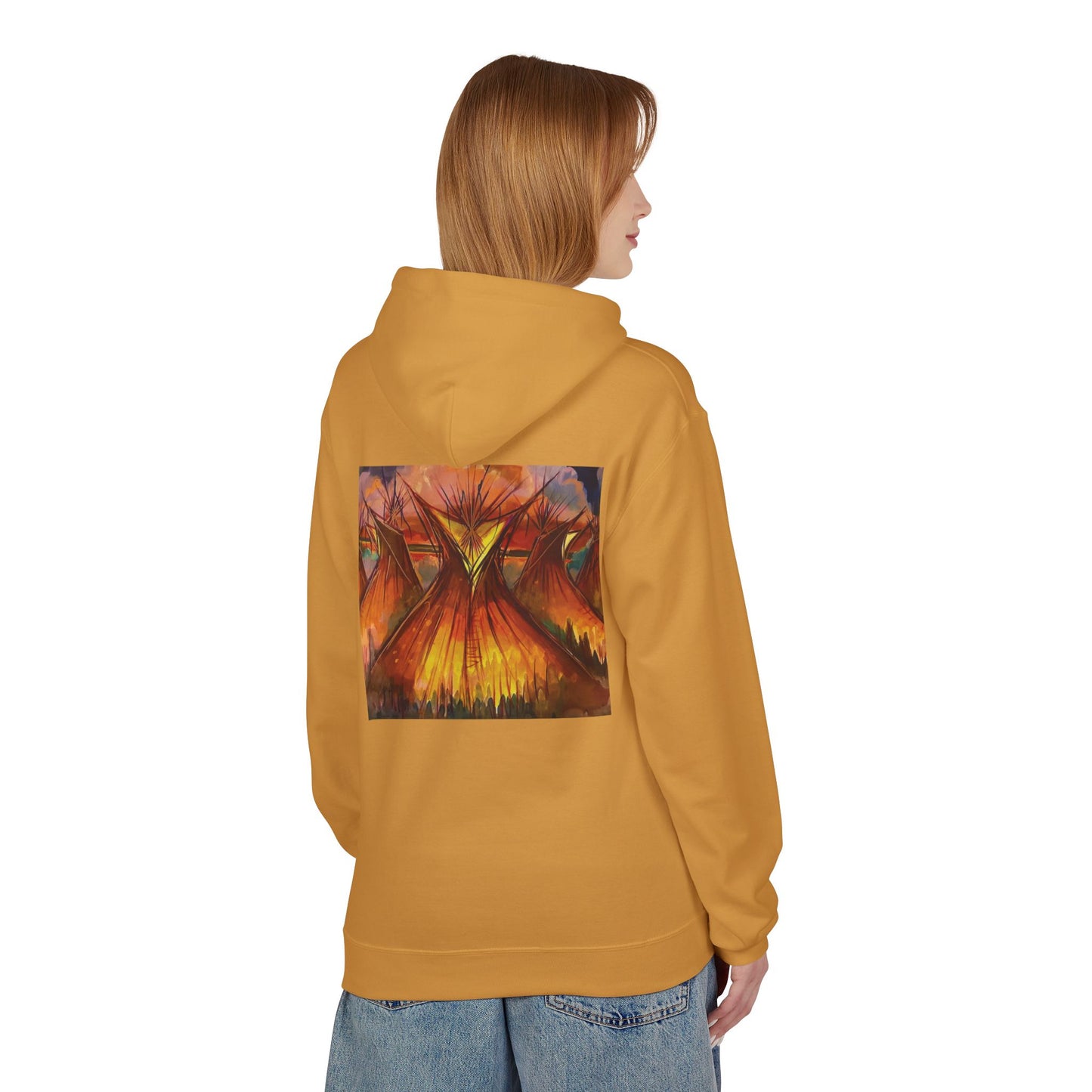 Big Lodge Native Hooded Sweatshirt, Unisex Fleece Pullover, Cozy Graphic Hoodie, Casual Streetwear, Gift for Art Lovers