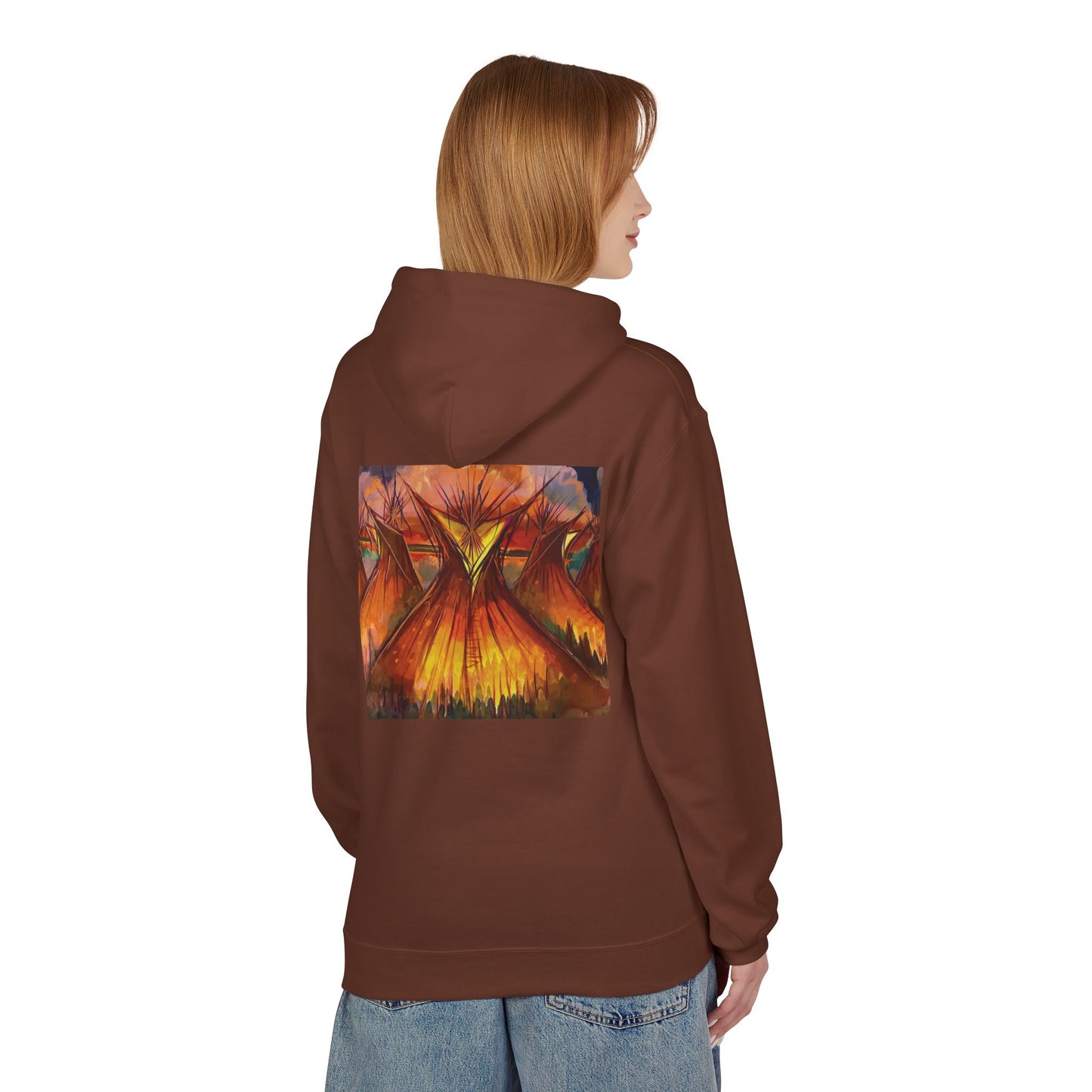 Big Lodge Native Hooded Sweatshirt, Unisex Fleece Pullover, Cozy Graphic Hoodie, Casual Streetwear, Gift for Art Lovers