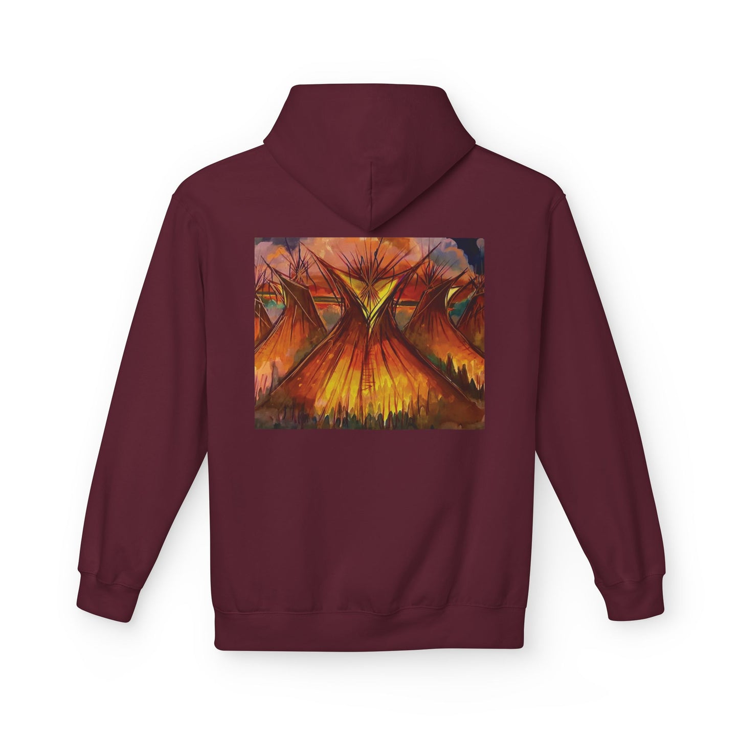 Big Lodge Native Hooded Sweatshirt, Unisex Fleece Pullover, Cozy Graphic Hoodie, Casual Streetwear, Gift for Art Lovers