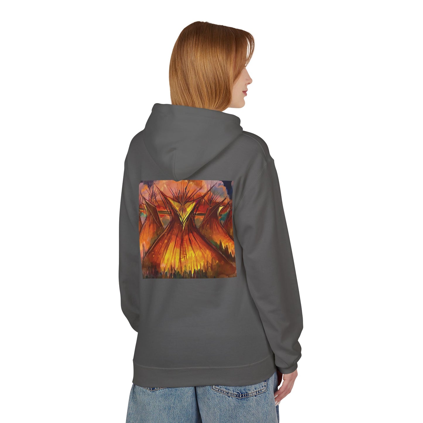 Big Lodge Native Hooded Sweatshirt, Unisex Fleece Pullover, Cozy Graphic Hoodie, Casual Streetwear, Gift for Art Lovers