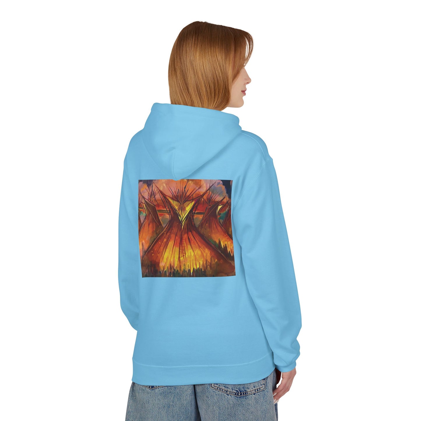 Big Lodge Native Hooded Sweatshirt, Unisex Fleece Pullover, Cozy Graphic Hoodie, Casual Streetwear, Gift for Art Lovers