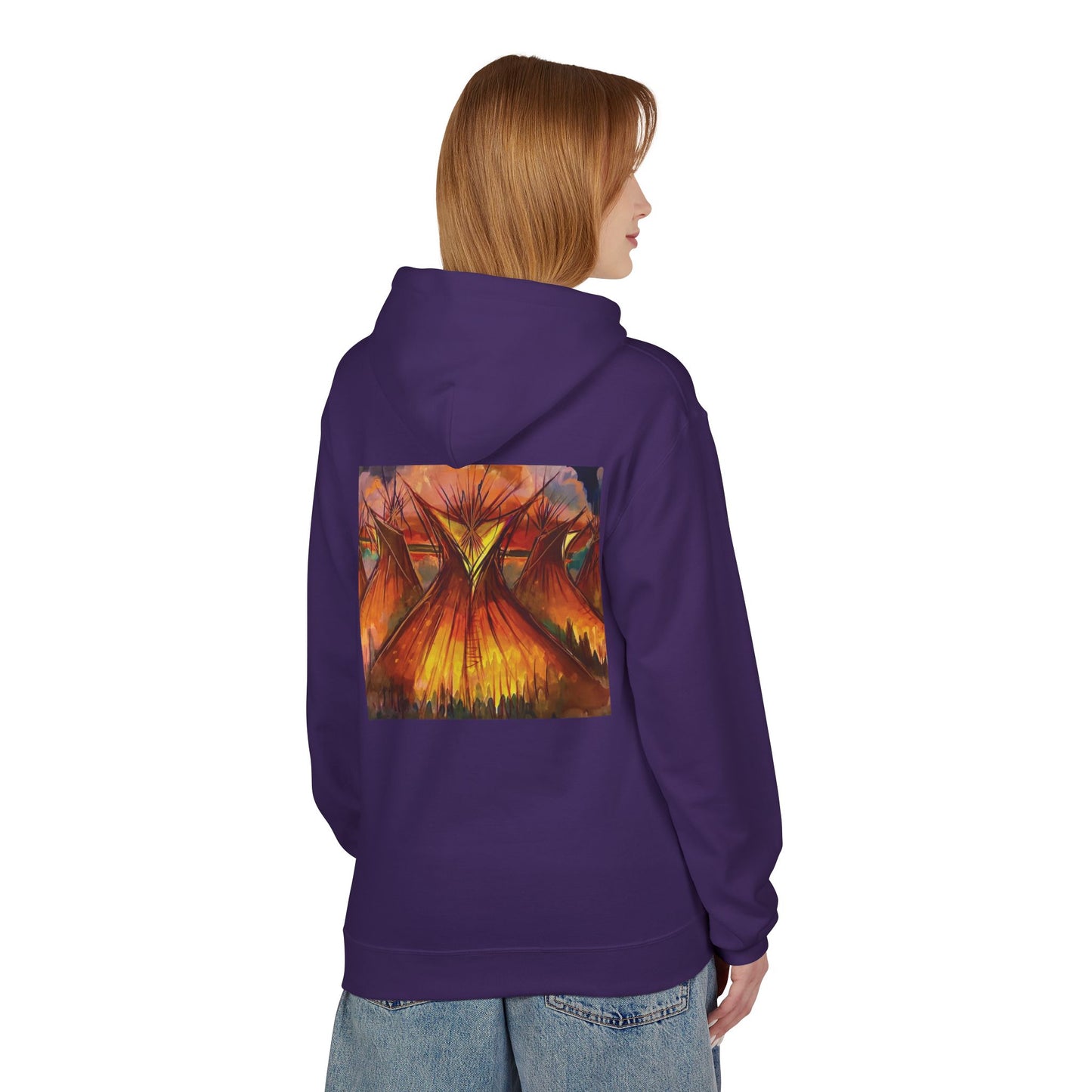 Big Lodge Native Hooded Sweatshirt, Unisex Fleece Pullover, Cozy Graphic Hoodie, Casual Streetwear, Gift for Art Lovers