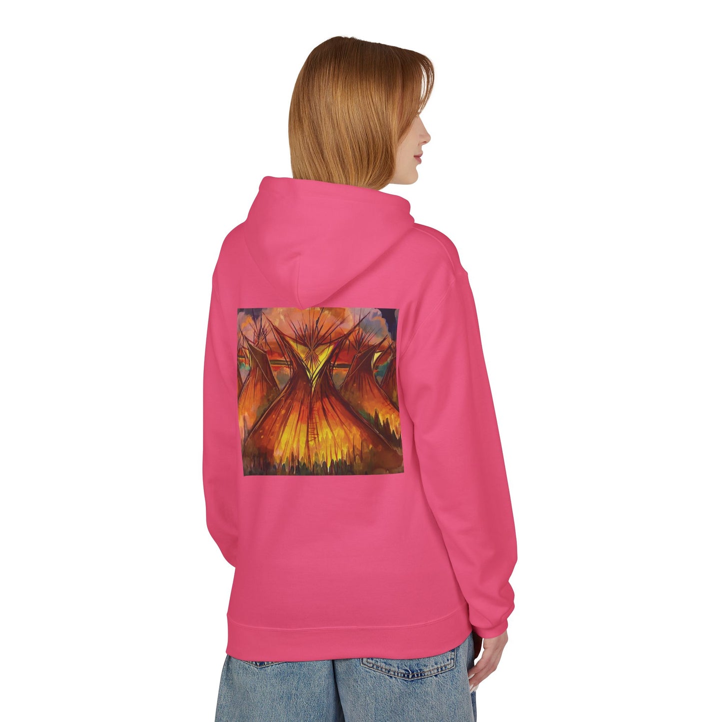 Big Lodge Native Hooded Sweatshirt, Unisex Fleece Pullover, Cozy Graphic Hoodie, Casual Streetwear, Gift for Art Lovers