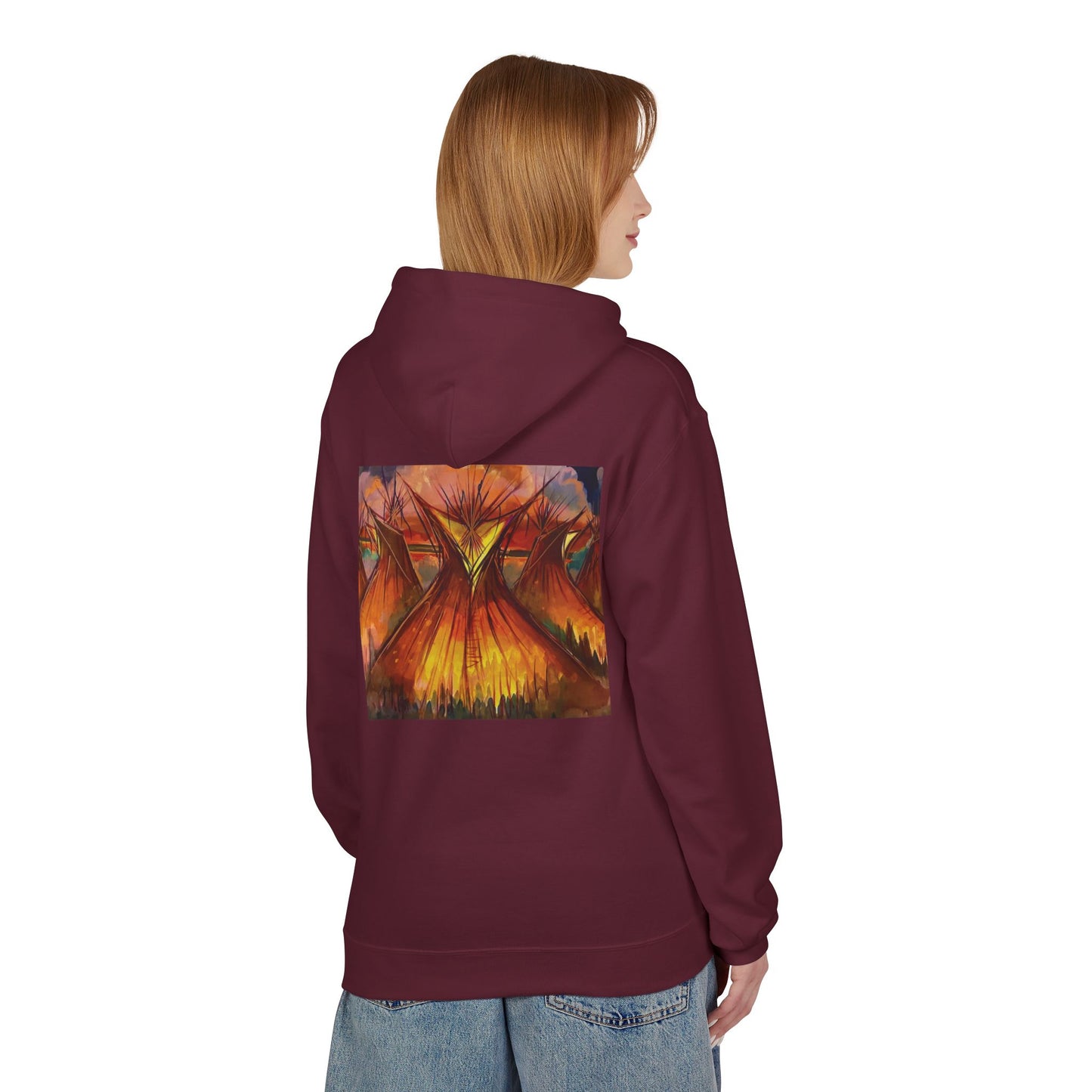 Big Lodge Native Hooded Sweatshirt, Unisex Fleece Pullover, Cozy Graphic Hoodie, Casual Streetwear, Gift for Art Lovers
