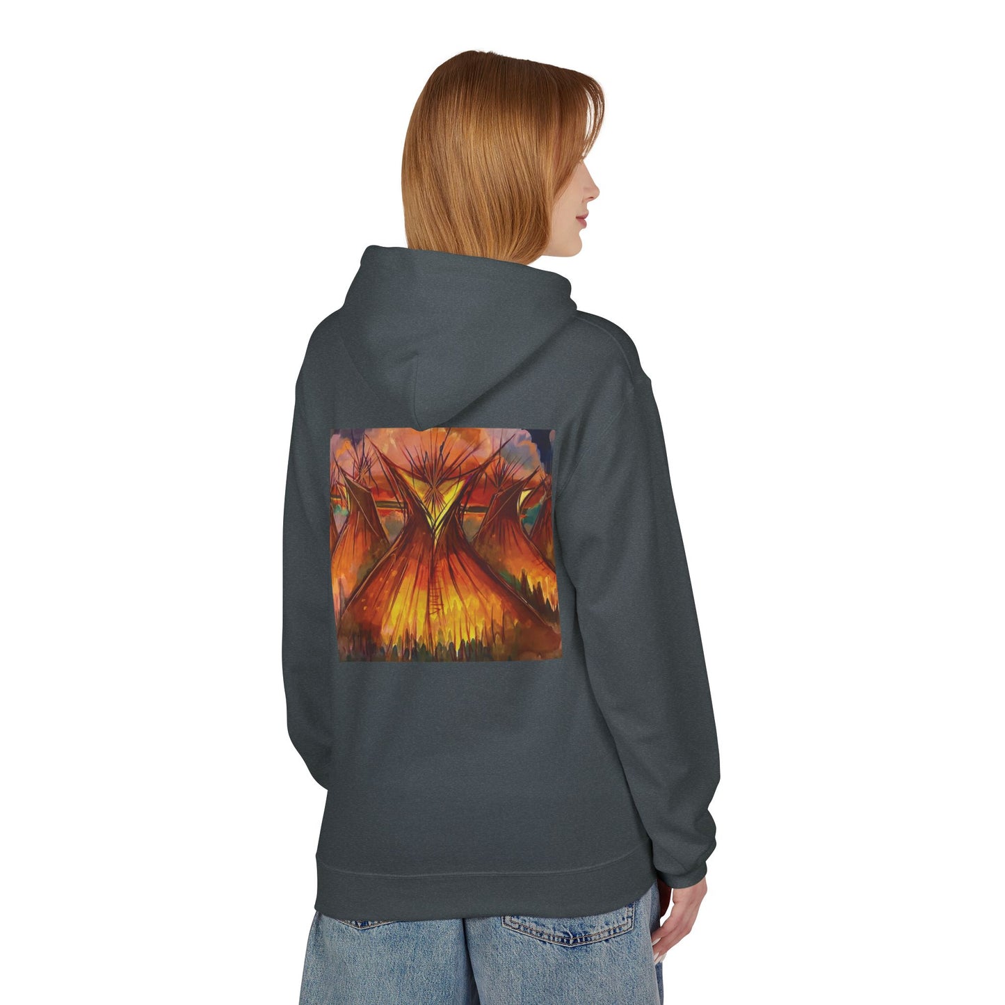 Big Lodge Native Hooded Sweatshirt, Unisex Fleece Pullover, Cozy Graphic Hoodie, Casual Streetwear, Gift for Art Lovers