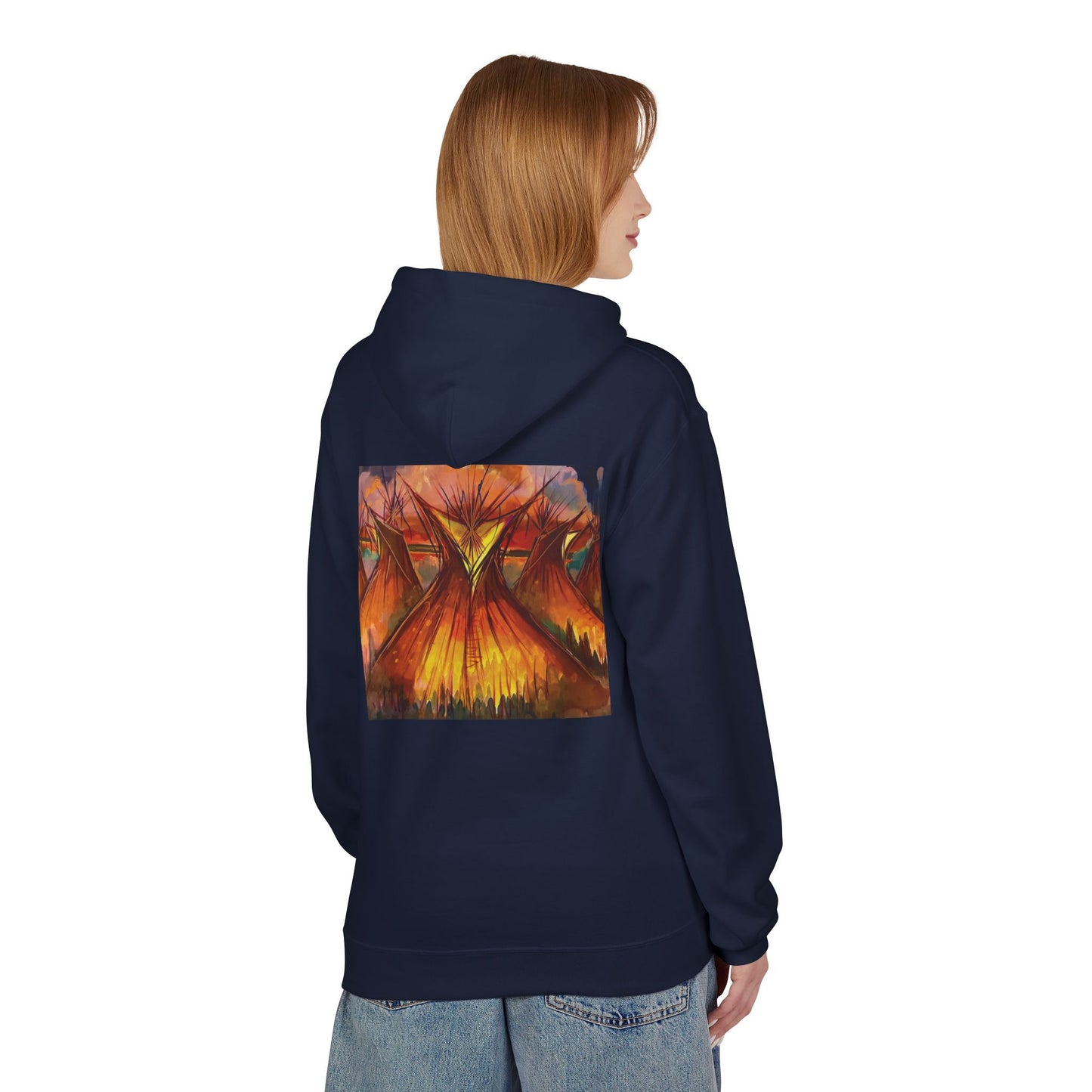 Big Lodge Native Hooded Sweatshirt, Unisex Fleece Pullover, Cozy Graphic Hoodie, Casual Streetwear, Gift for Art Lovers