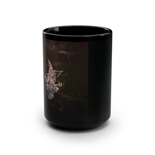 Cosmic Zen Black Mug, 15oz - Astrology Gift for Coffee Lovers, Unique Space Mug, Wizard Theme, Magical Drinkware