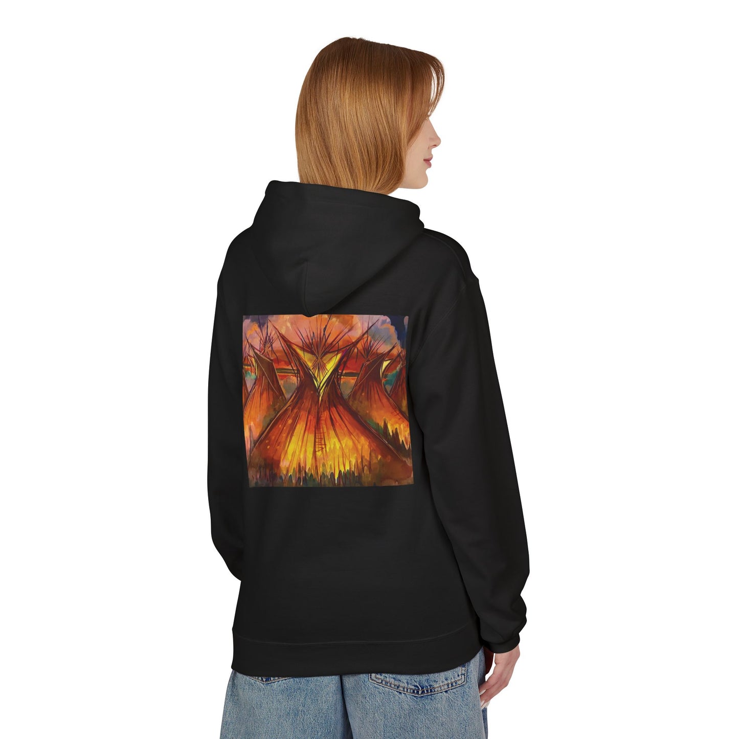 Big Lodge Native Hooded Sweatshirt, Unisex Fleece Pullover, Cozy Graphic Hoodie, Casual Streetwear, Gift for Art Lovers